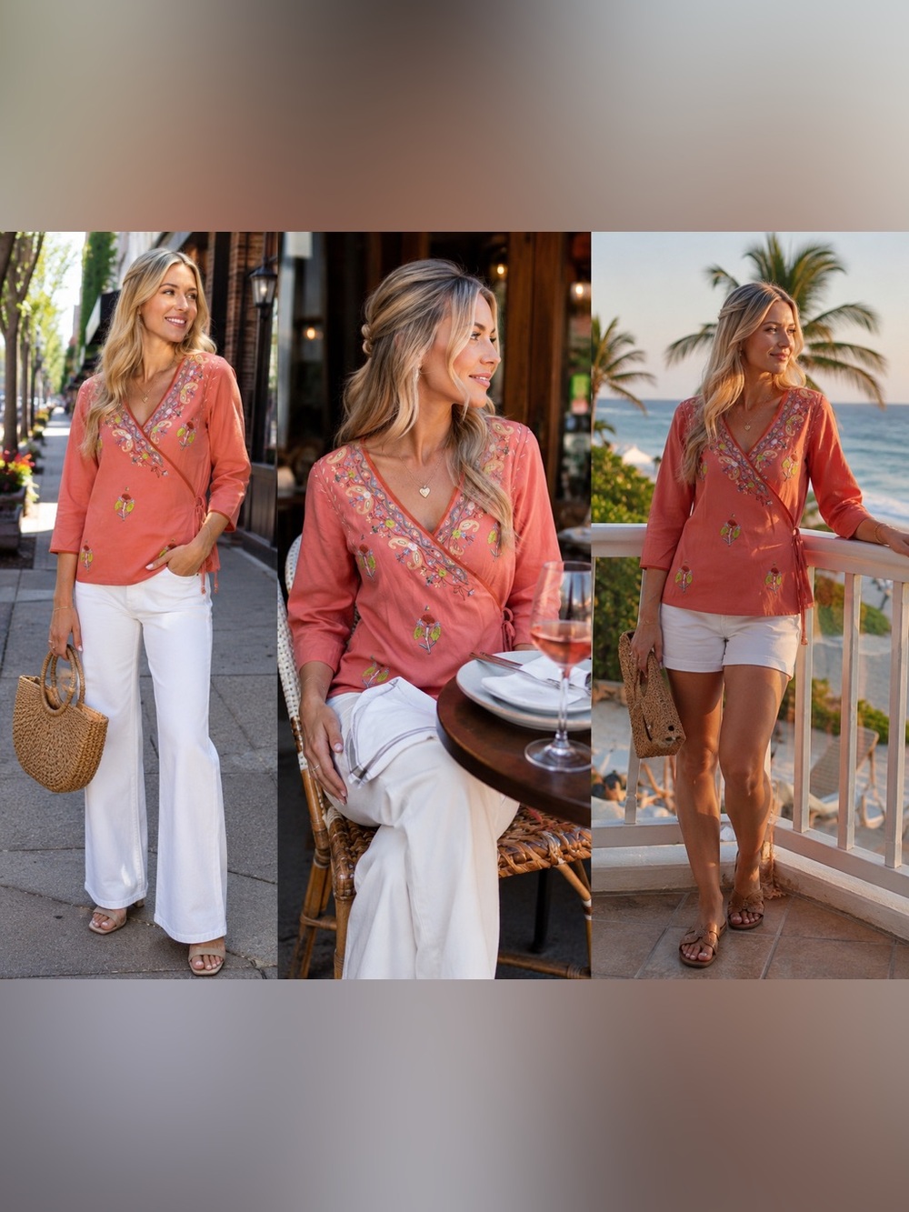 Soft Surroundings Coral Embroidered Wrap Tunic